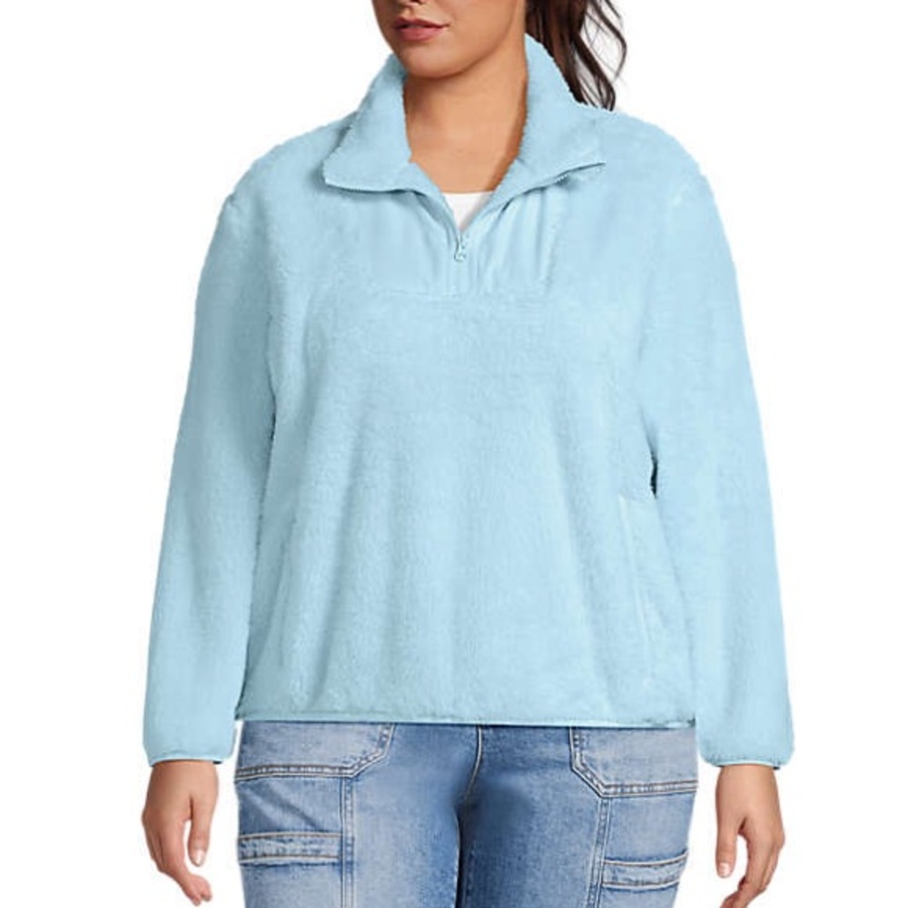 Lands' End Plus Size Half Zip‎ Cozy Sherpa Fleece Pullover Powder Blue (Size 2X)